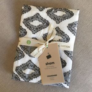 WEST ELM Organic Double Diamond Jacquard Slate Standard Sham Pillowcase New